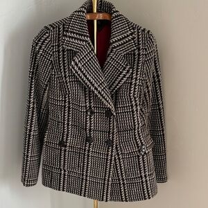 Tommy Hilfiger Black and White Plaid Pea Coat- Size S